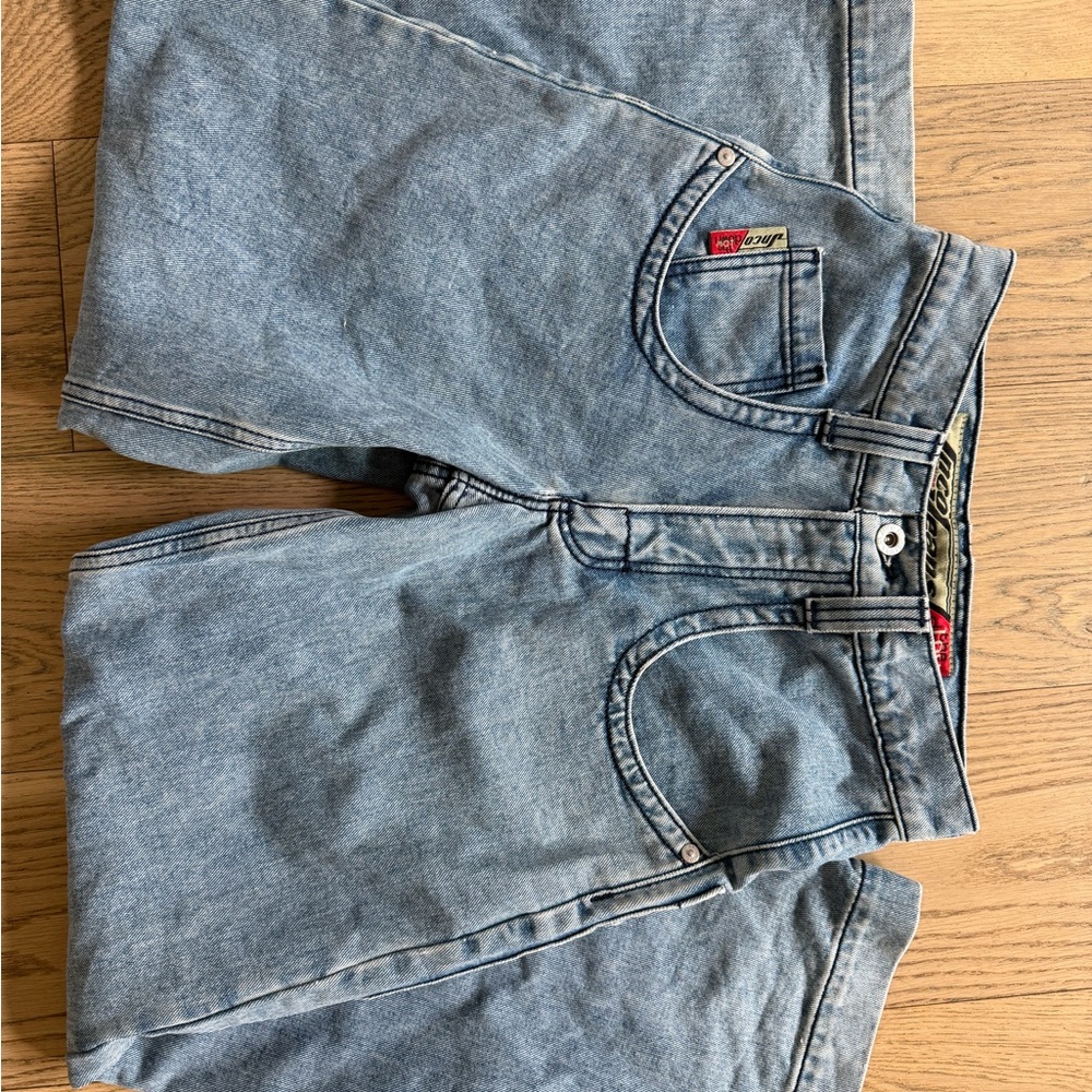 JNCO LIGHT Wash Vintage Denim Shorts with Red Logo Tab